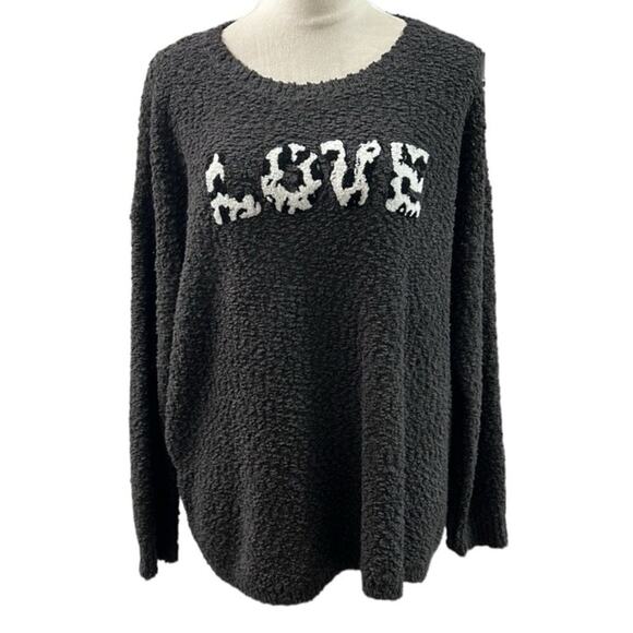 Torrid Love Sweater Womens 2X Gray Nubby Texture Embroidered Drop Shoulder Cozy - Picture 2 of 11